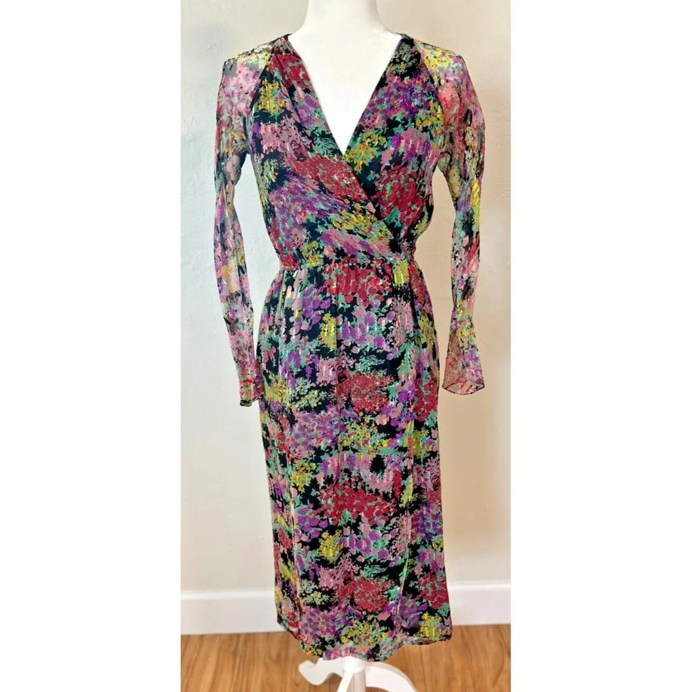 Vintage 80's Diane Dickinson‎ for Gentillesse Silk Floral Wrap Dress Size Medium